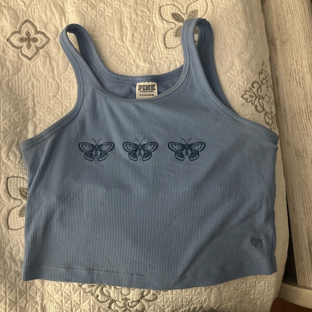 vs pink cropped butterfly tank